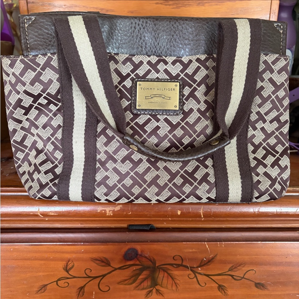 Tommy Hilfiger Brown and Tan Tote Bag